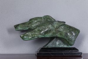 Due testa di levrieri in bronzo, Art Deco